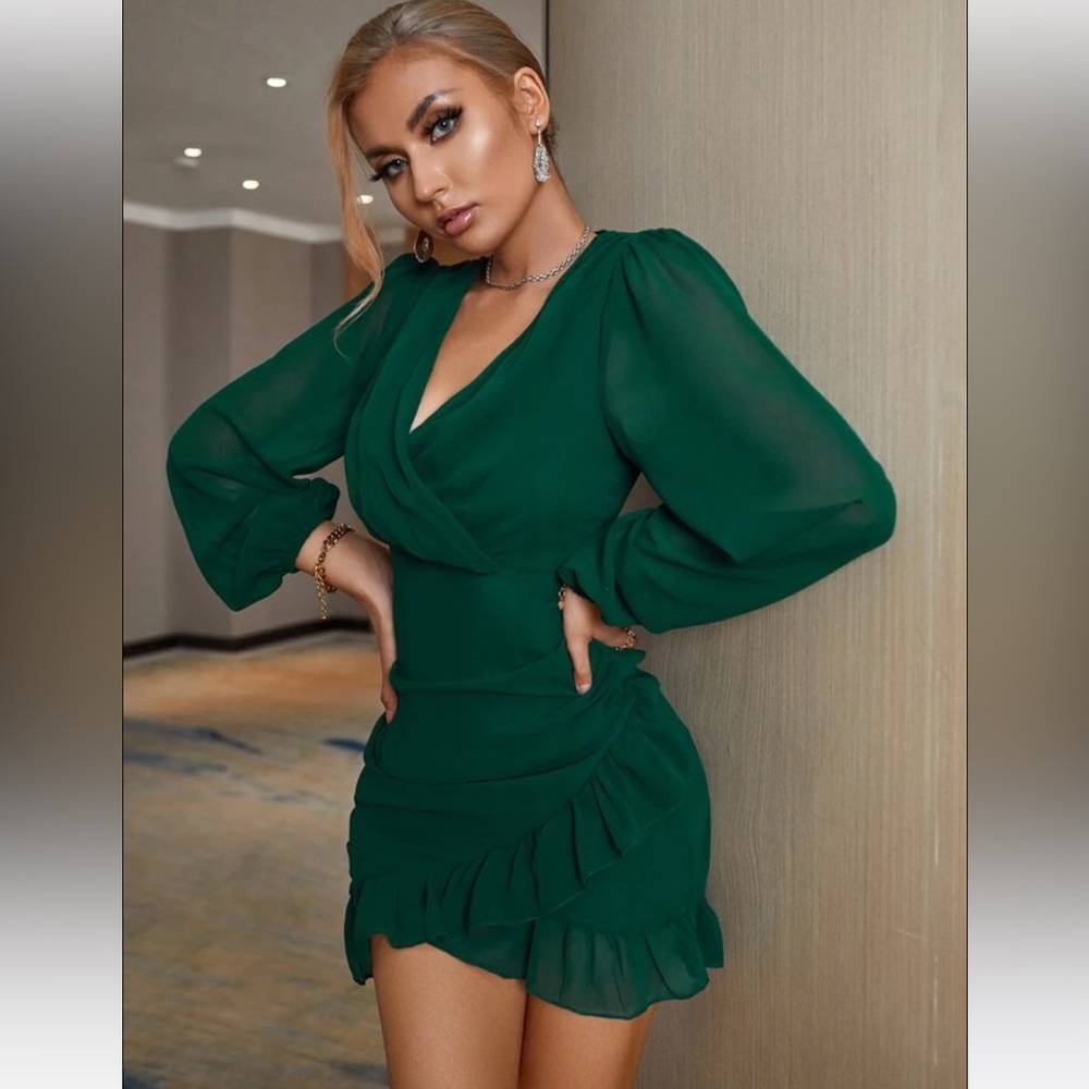 Green Ruffle Wrap Dress